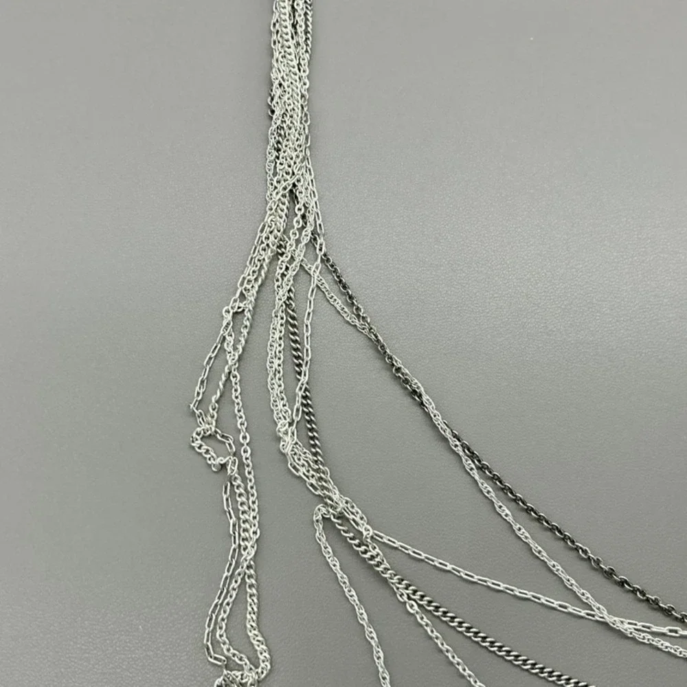 Necklace Womens Silver Tone Multi Strand Layered Braided Chain 30-33 Inches